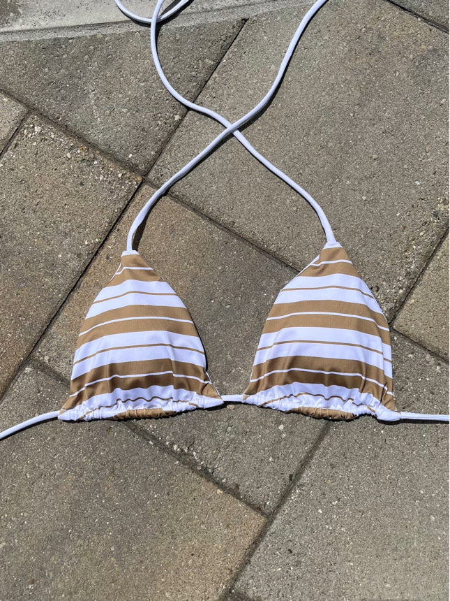 white & tan Charlie Brown bikini top