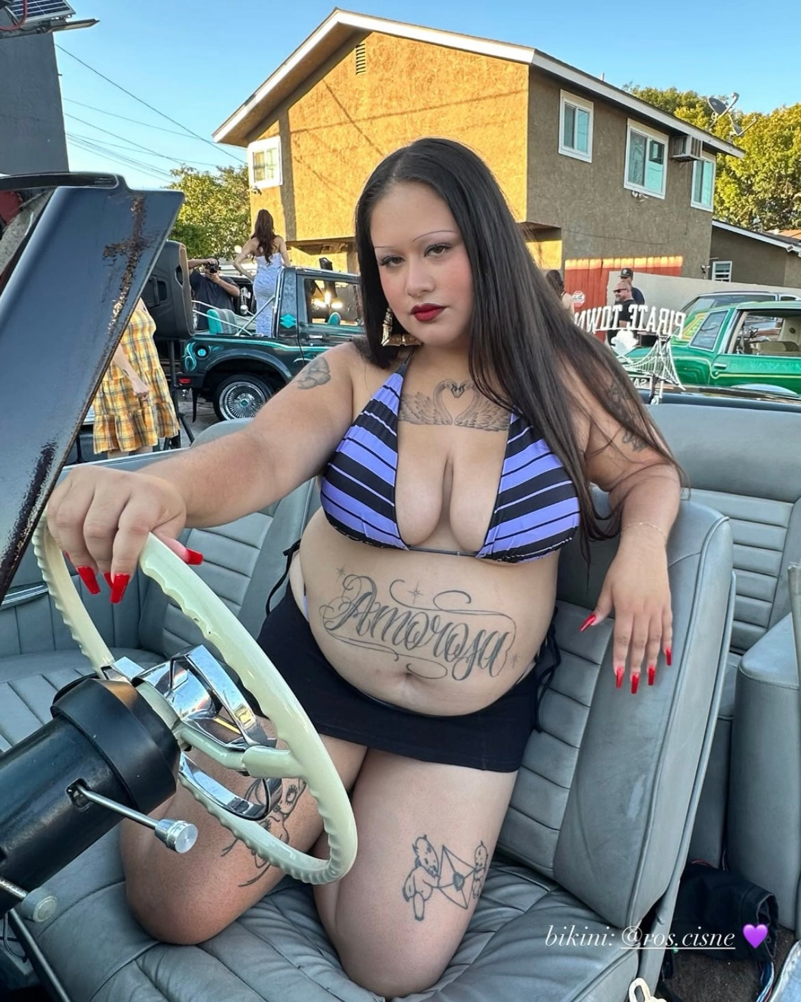 purple & black Charlie Brown bikini top