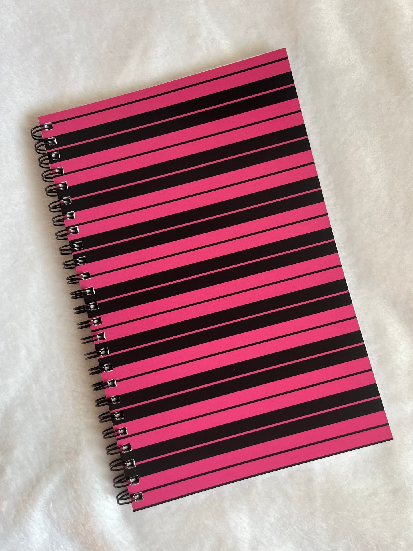 hot pink & black Charlie Brown stripe notebook