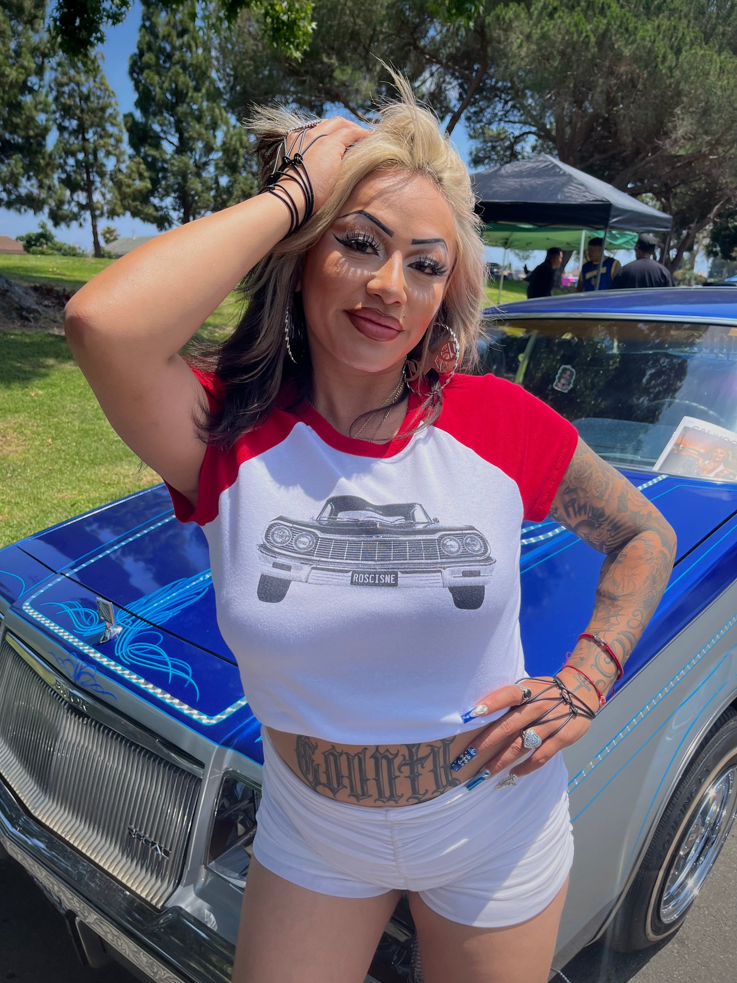 64 Impala red raglan baby tee