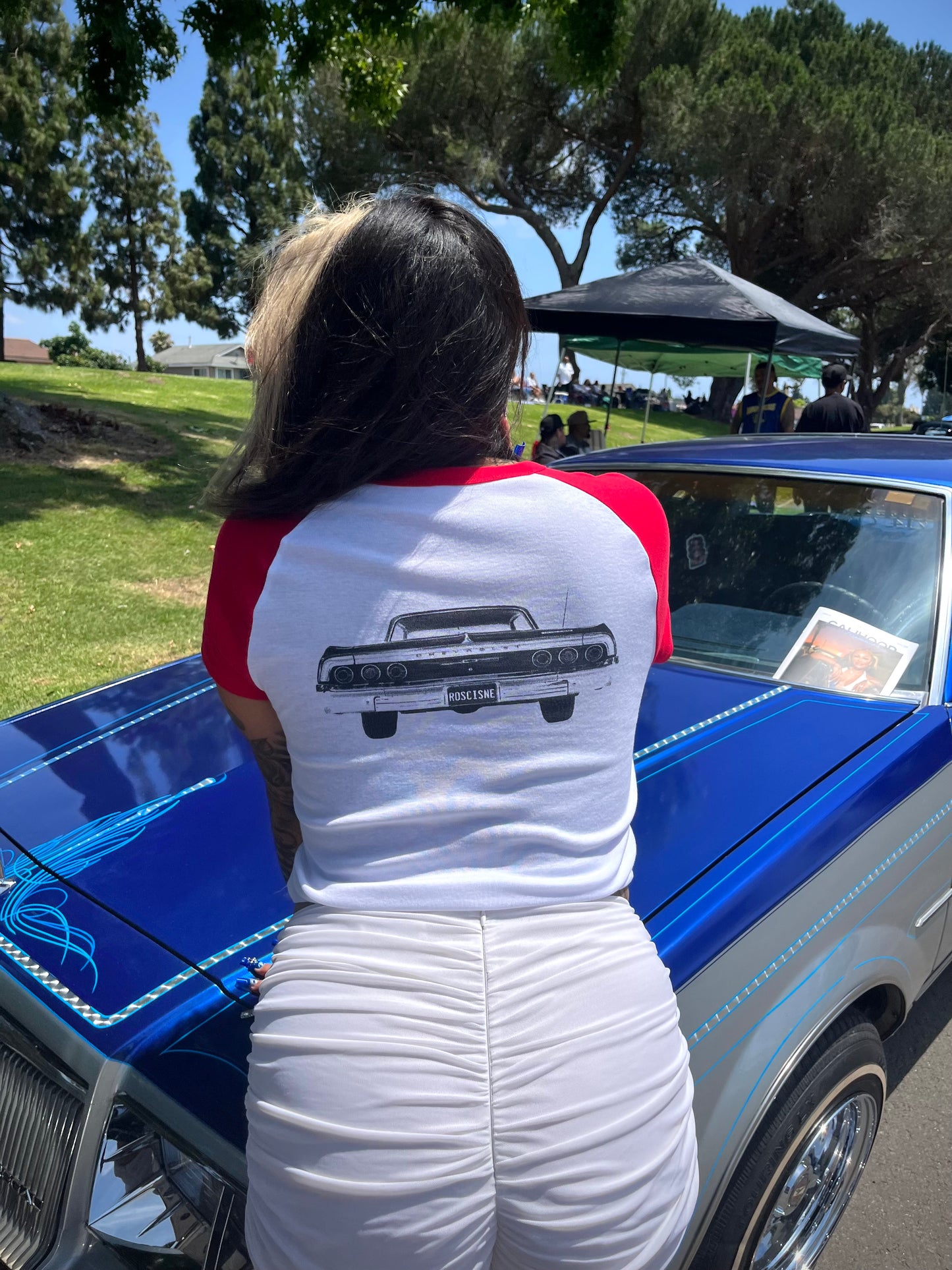 64 Impala red raglan baby tee