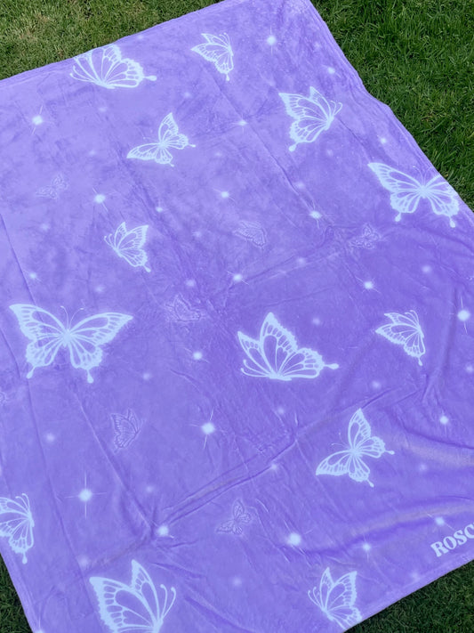 purple airbrush butterflies blanket