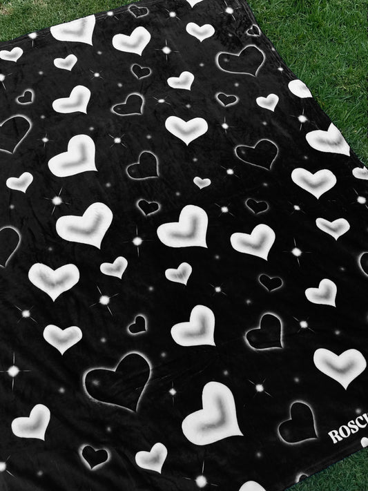 black airbrush hearts blanket