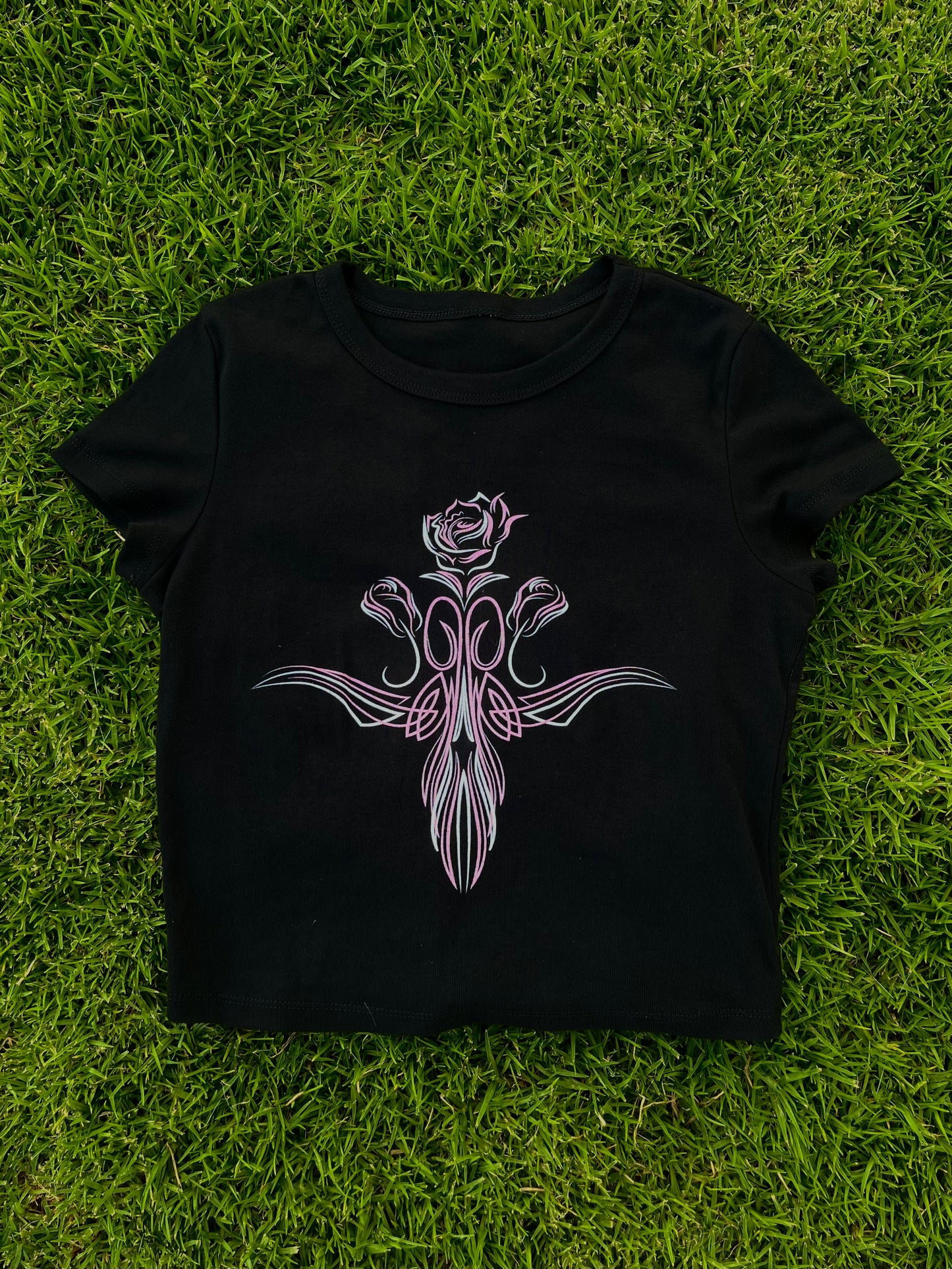 pink rose pinstripe baby tee