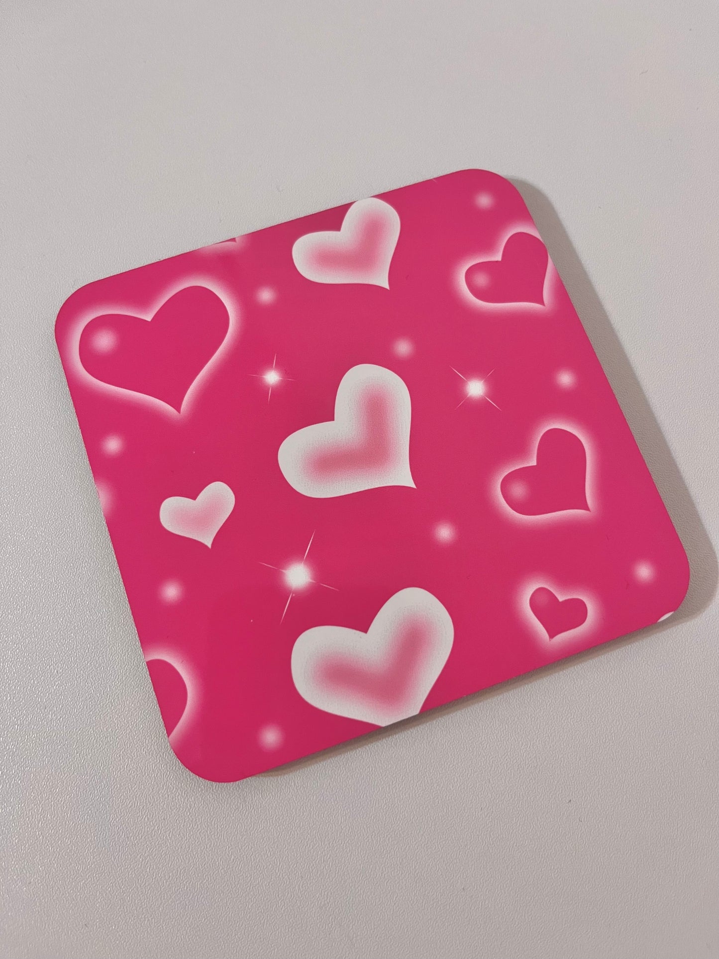 pink airbrush hearts coaster